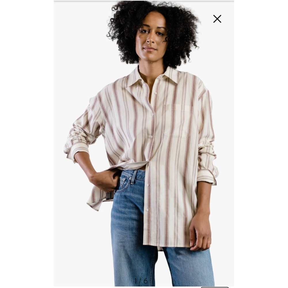 Gap Top Women‎ XXL Pink Linen Blend Tunic Shirt Button Down Pocket Preppy Woven